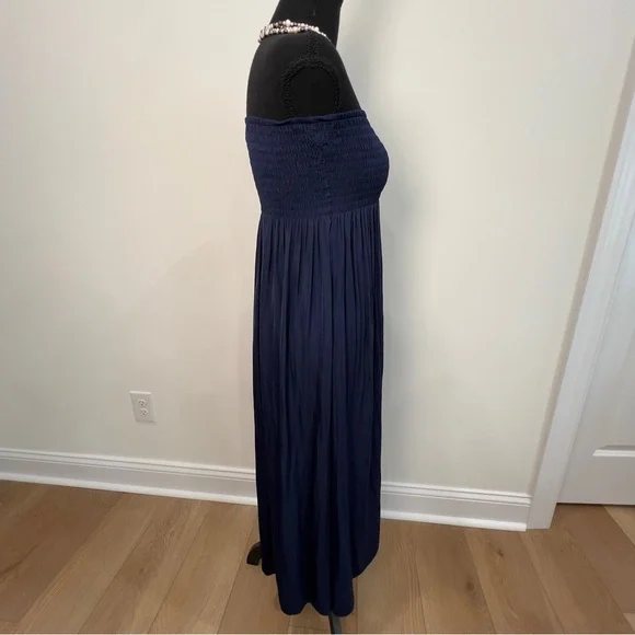 Lilly Pulitzer Navy Blue Strapless Silk Finish Maxi Dress Size Small - Picture 7 of 16